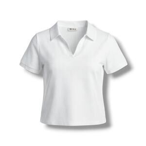 Blenca Women’s White Collared V-Neck Cropped Top Size Medium